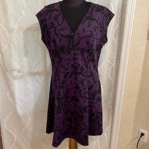 Covington Cap Sleeve Purple And Black Flare Dress, Size Large